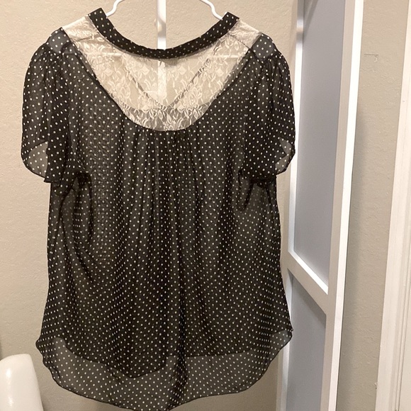 Expressa U.S.A. Sheer Black and White Polka Dot Blouse - Picture 2 of 5